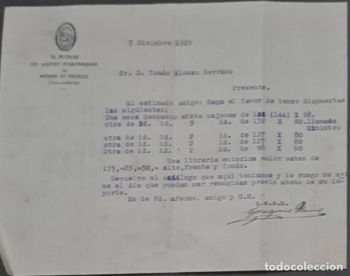 Cartas comerciales: El Alcalde del Ilustre Ayuntamiento de Medina de R&iacute;oseco. Valladolid. Espa&ntilde;a 1929