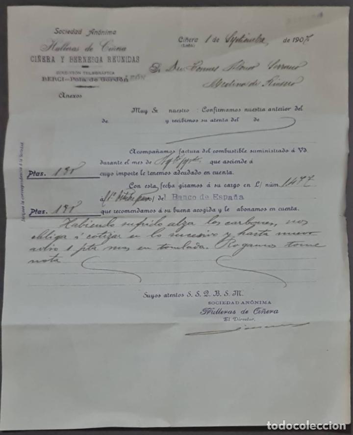 Cartas comerciais: Ci&ntilde;era y Bernesga Reunidas. Hulleras de Ci&ntilde;era S.A. Ci&ntilde;era. Le&oacute;n. Espa&ntilde;a 1907