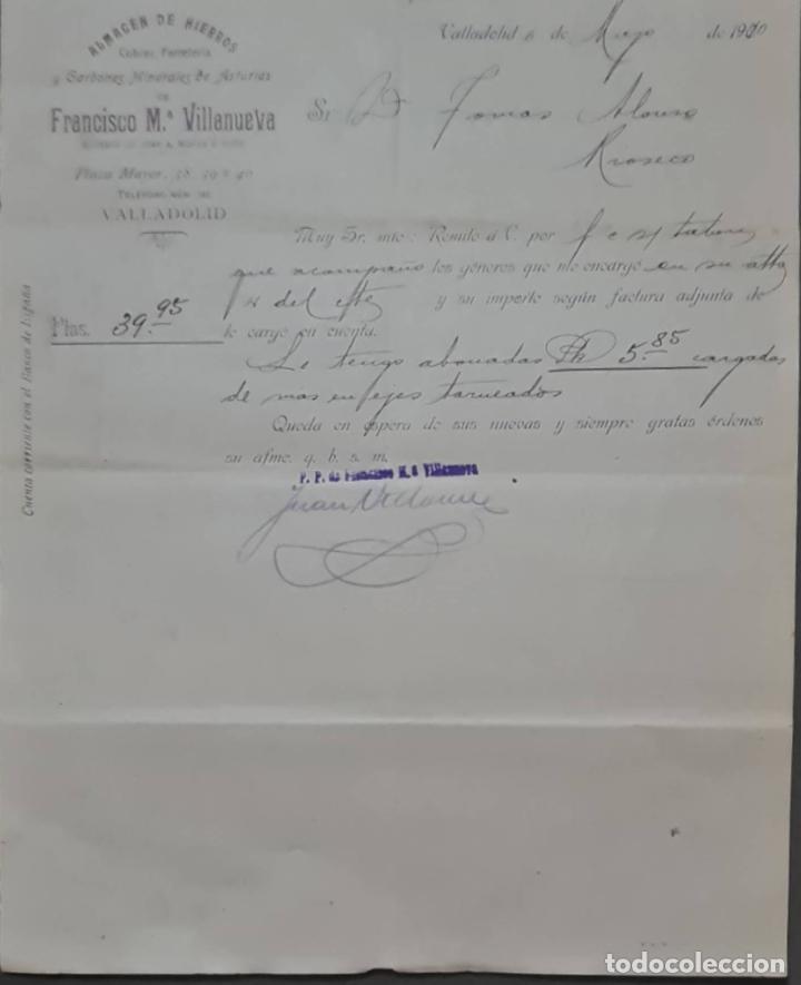 Cartas comerciais: Franc&iacute;sco M&ordf; Villanueva. Almac&eacute;n de hierros, cobres y Ferreter&iacute;a. Valladolid. Espa&ntilde;a 1910