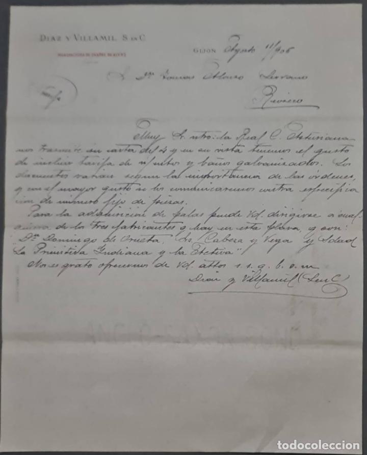 Cartas comerciais: Diaz y Villamil S. en C. Manufacturas de chapas de acero. Gij&oacute;n. Espa&ntilde;a 1905