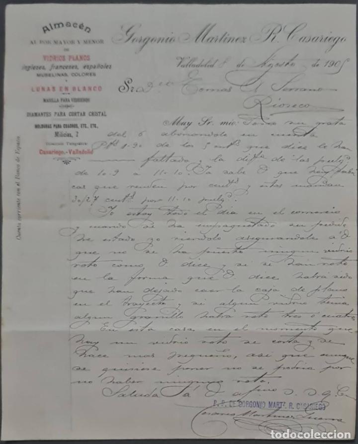 Cartas comerciais: Gorgonio Mart&iacute;nez R. Casariego. Almac&eacute;n al por mayor y menor de vidrios planos. Valladolid 1905