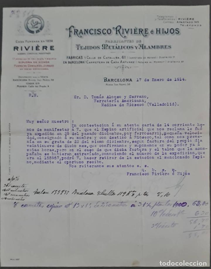 Gesch&auml;ftsbriefe: Franc&iacute;sco Rivi&eacute;re e Hijos. Tejidos met&aacute;licos y alambres. Barcelona. Espa&ntilde;a 1914