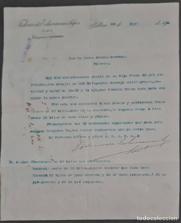 Gesch&auml;ftsbriefe: Federico de Echevarr&iacute;a &eacute; hijos. S. en C. Fabricantes de herraduras y clavos. Bilbao. Espa&ntilde;a 1914