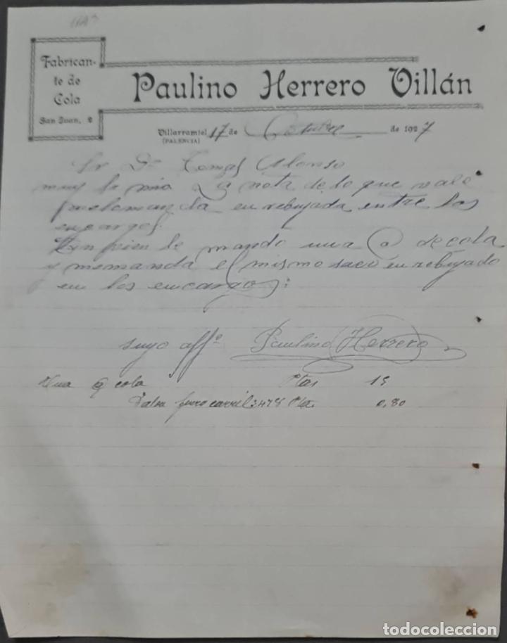 Gesch&auml;ftsbriefe: Paulino Herrero Vill&aacute;n. Faricante de cola. Palencia. Espa&ntilde;a 1927