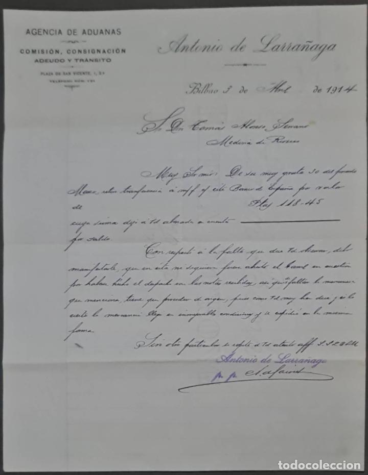 Cartas comerciais: Antonio de Larra&ntilde;aga. Agencia de aduanas. Bilbao. Espa&ntilde;a 1914