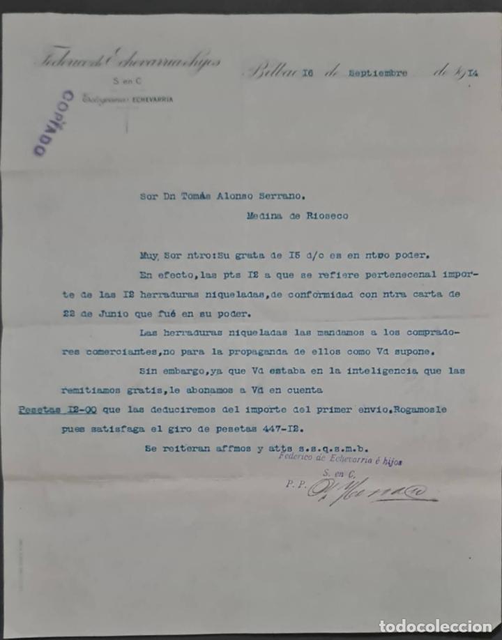 Cartas comerciais: Federico de Echevarr&iacute;a &eacute; hijos. S. en C. Fabricantes de herraduras y clavos. Bilbao. Espa&ntilde;a 1914