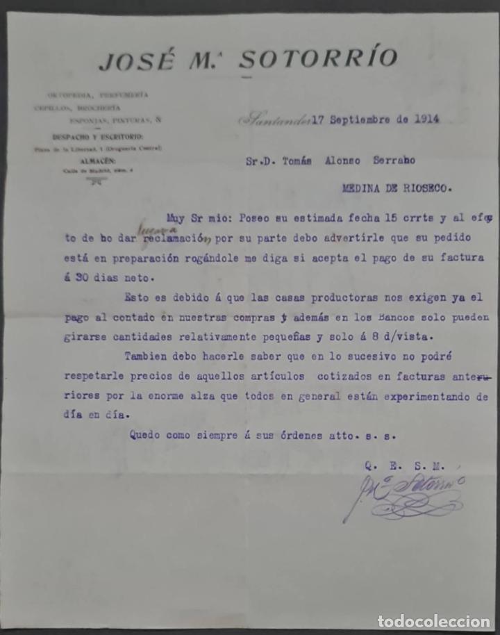 Cartas comerciais: Jos&eacute; M&ordf; Sotorrio. Almac&eacute;n de drogas. Santander. Espa&ntilde;a 1914