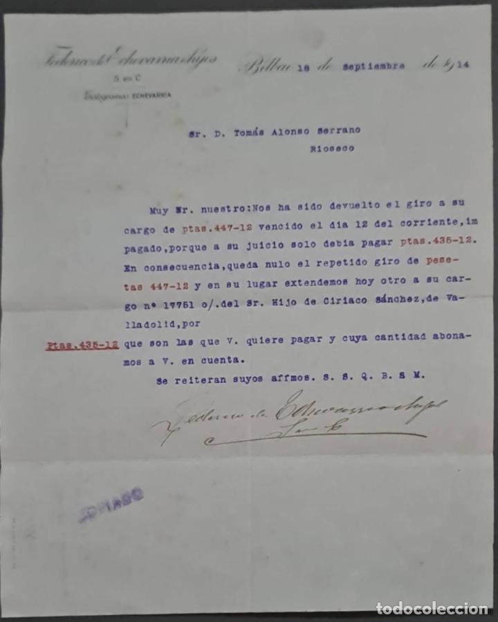 Cartas comerciais: Federico de Echevarr&iacute;a &eacute; hijos. S. en C. Fabricantes de herraduras y clavos. Bilbao. Espa&ntilde;a 1914