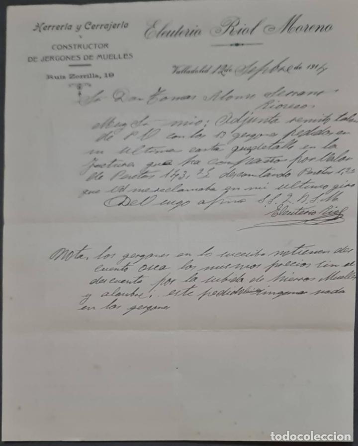 Cartas comerciais: Eleuterio Riol Moreno. Herrer&iacute;a y Cerrajer&iacute;a. Valladolid. Espa&ntilde;a 1914