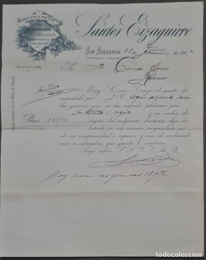 Cartas comerciais: Santos Eizaguirre. Ferreter&iacute;a y Herramientas. San Sebasti&aacute;n. Espa&ntilde;a 1914