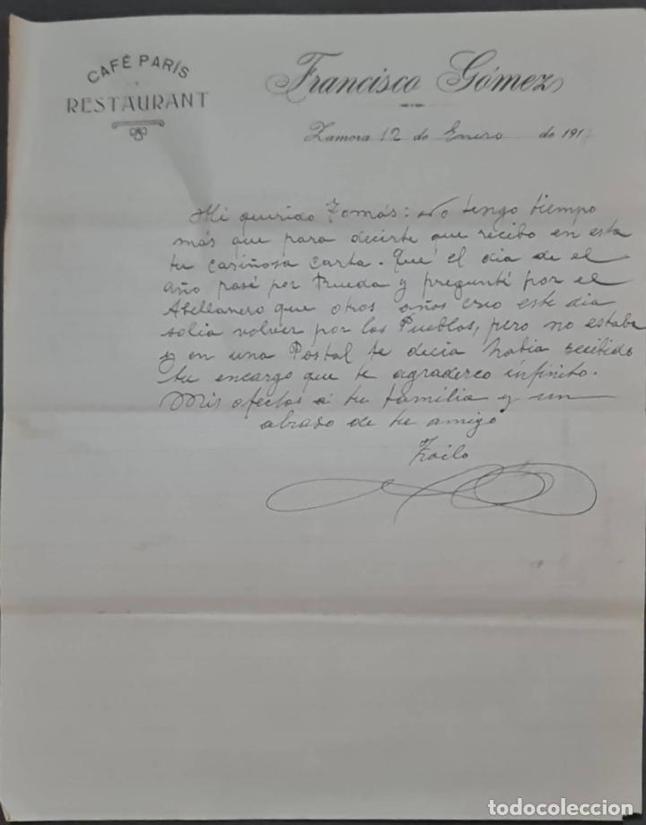 Cartas comerciais: Franc&iacute;sco G&oacute;mez. Caf&eacute; Par&iacute;s. Restaurant. Zamora. Espa&ntilde;a 1911