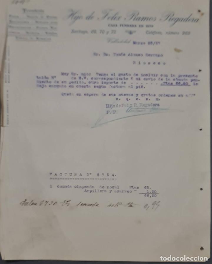Cartas comerciais: Hijo de F&eacute;lix R. Regadera. Ferreter&iacute;a. Valladolid. Espa&ntilde;a 1927