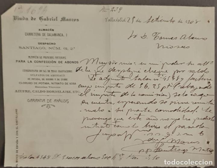 Cartas comerciais: Viuda de Gabriel Marcos. Almac&eacute;n . Valladolid. Espa&ntilde;a 1908