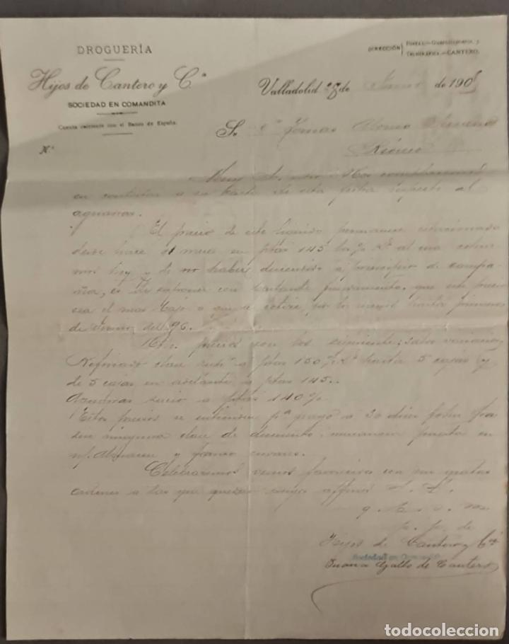 Cartas comerciais: Hijos de Cantero y C&iacute;a. S.en C.Almac&eacute;n de drogas, productos qu&iacute;micos y farmac&eacute;uticos.Valladolid 1905