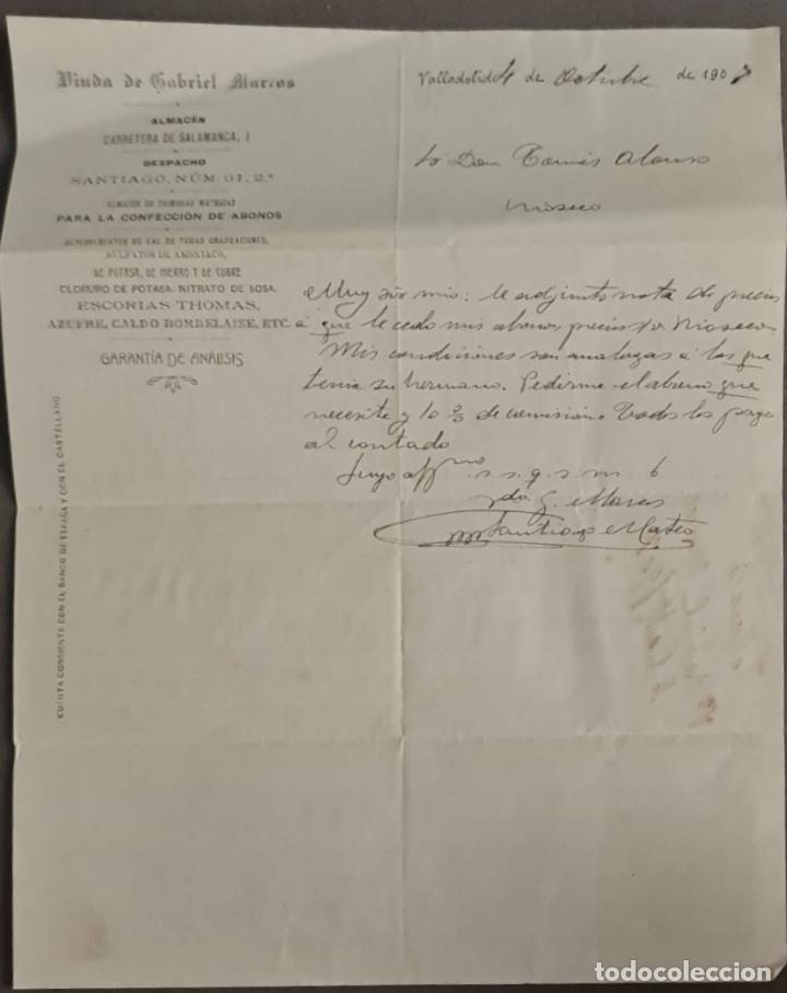 Cartas comerciais: Viuda de Gabriel Marcos. Almac&eacute;n . Valladolid. Espa&ntilde;a 1907