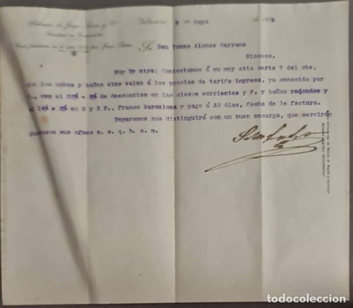 Cartas comerciais: Sobrinos de Jorge S&aacute;enz y C&ordf;. Almacenes por mayor de Quincalla y Ferreter&iacute;a. Valladolid. Espa&ntilde;a 1908