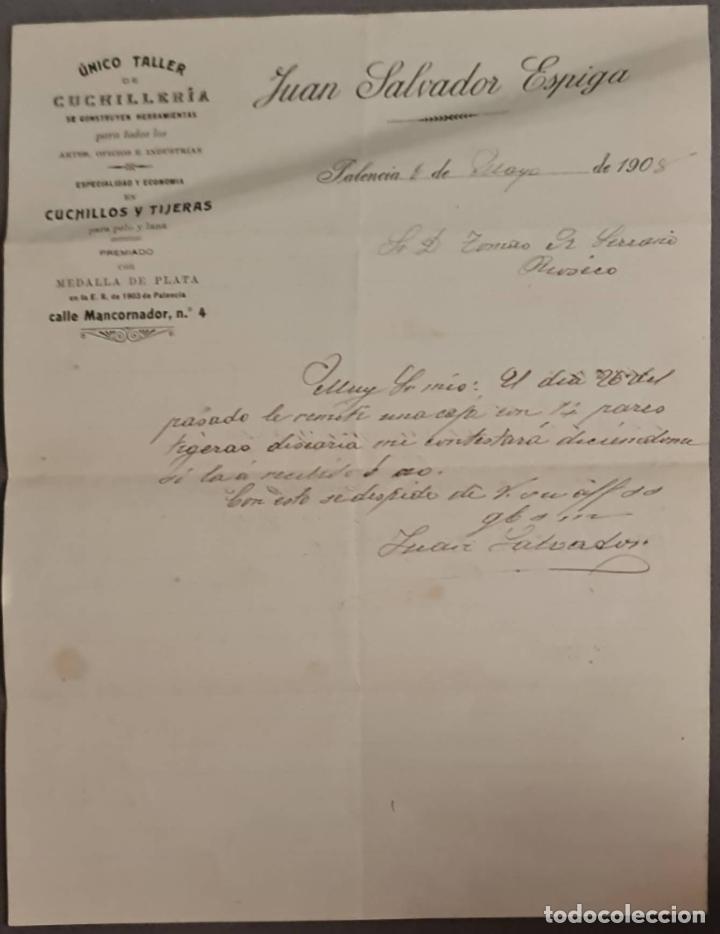 Cartas comerciais: Juan Salvador Espiga. Cuchiller&iacute;a. Palencia. Espa&ntilde;a 1908