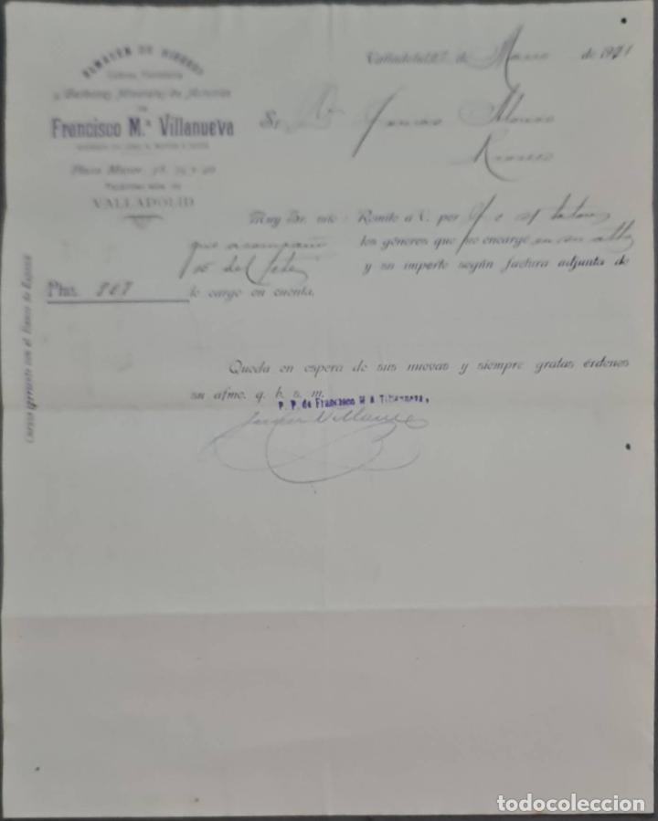 Cartas comerciais: Franc&iacute;sco M&ordf; Villanueva. Almac&eacute;n de hierros, cobres y Ferreter&iacute;a. Valladolid. Espa&ntilde;a 1911