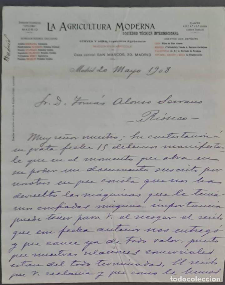 Cartas comerciais: La Agricultura Moderna. Sociedad T&eacute;cnica Internacional. Madrid. Espa&ntilde;a 1908
