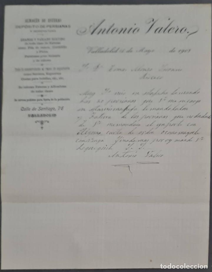 Cartas comerciais: Antonio Valero. Almac&eacute;n de esteras y dep&oacute;sito de persianas. Valladolid. Espa&ntilde;a 1908