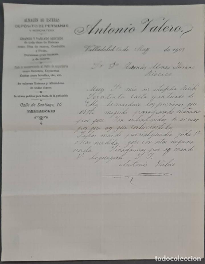 Cartas comerciais: Antonio Valero. Almac&eacute;n de esteras y dep&oacute;sito de persianas. Valladolid. Espa&ntilde;a 1908
