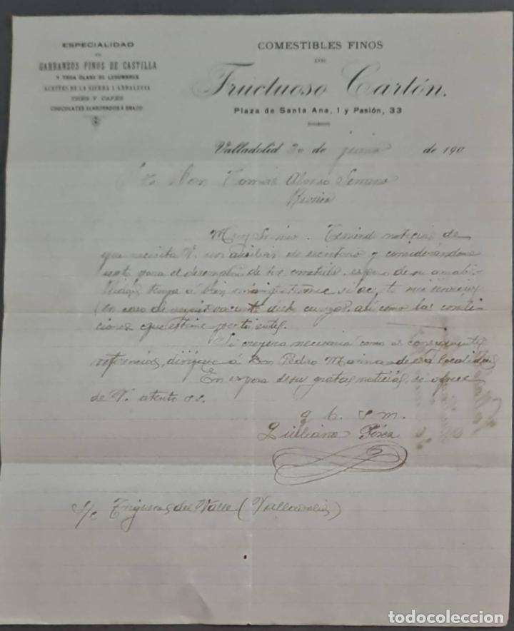 Cartas comerciais: Fructuoso Cart&oacute;n. Comestibles finos y legumbres. Valladolid. Espa&ntilde;a 1907
