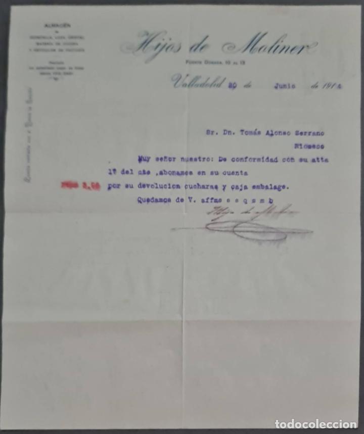 Cartas comerciais: Hijos de Moliner. Almac&eacute;n de quincalla, loza y cristal. Valladolid. Espa&ntilde;a 1914