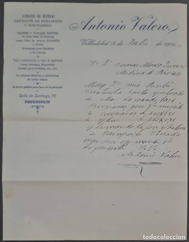 Cartas comerciais: Antonio Valero. Almac&eacute;n de esteras y dep&oacute;sito de persianas. Valladolid. Espa&ntilde;a 1914