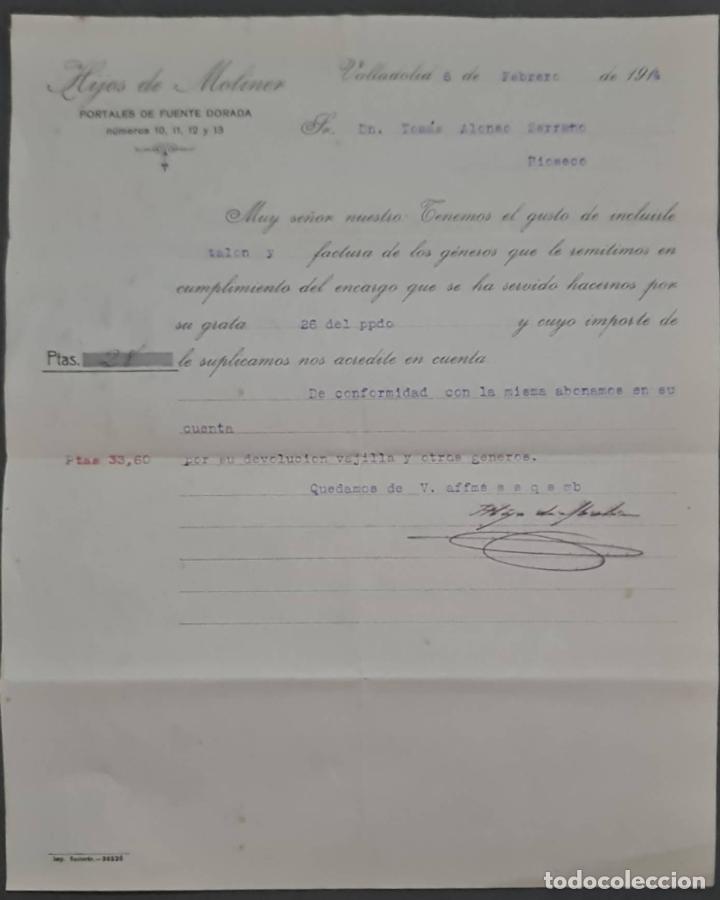 Cartas comerciais: Hijos de Moliner. Almac&eacute;n de quincalla, loza y cristal. Valladolid. Espa&ntilde;a 1914