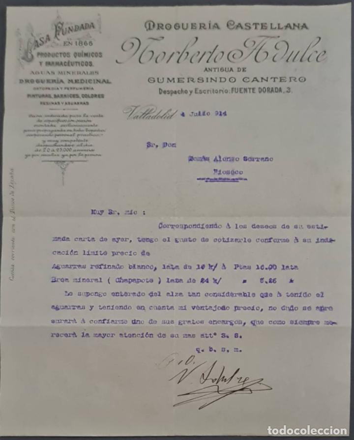 Cartas comerciais: Norberto Adulce. Droguer&iacute;a Castellana.Antigua de Gumersindo Canteo. Productos farmac&eacute;uticos 1914