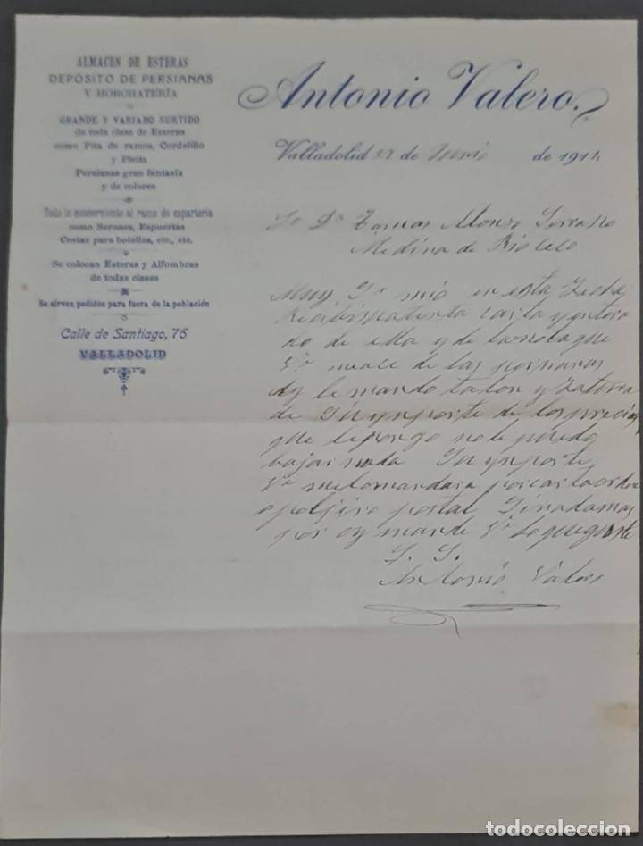 Cartas comerciais: Antonio Valero. Almac&eacute;n de esteras y dep&oacute;sito de persianas. Valladolid. Espa&ntilde;a 1914