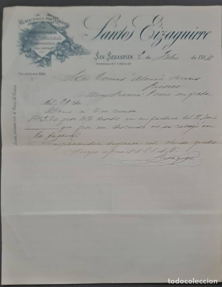 Cartas comerciais: Santos Eizaguirre. Ferreter&iacute;a y Herramientas. San Sebasti&aacute;n. Espa&ntilde;a 1914