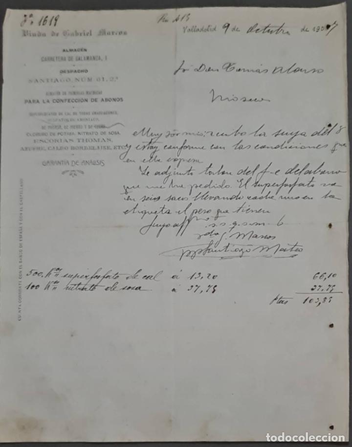 Cartas comerciais: Viuda de Gabriel Marcos. Almac&eacute;n . Valladolid. Espa&ntilde;a 1907