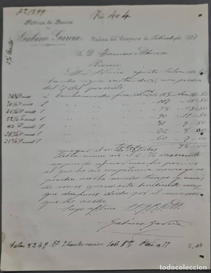 Cartas comerciais: Gabino Garc&iacute;a. F&aacute;brica de ba&uacute;les. Medina del Campo. Espa&ntilde;a 1907