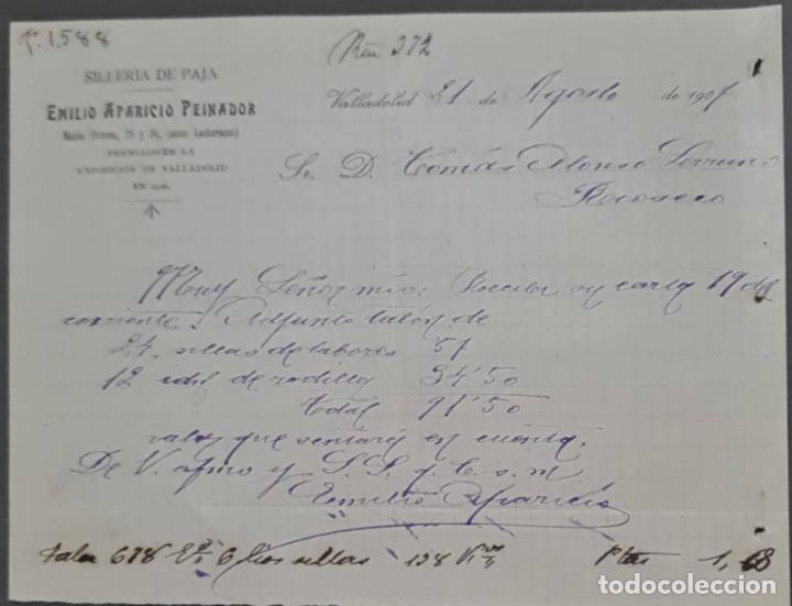 Cartas comerciais: Emilio Aparicio Peinador. Siller&iacute;a de paja. Valladolid. Espa&ntilde;a 1907