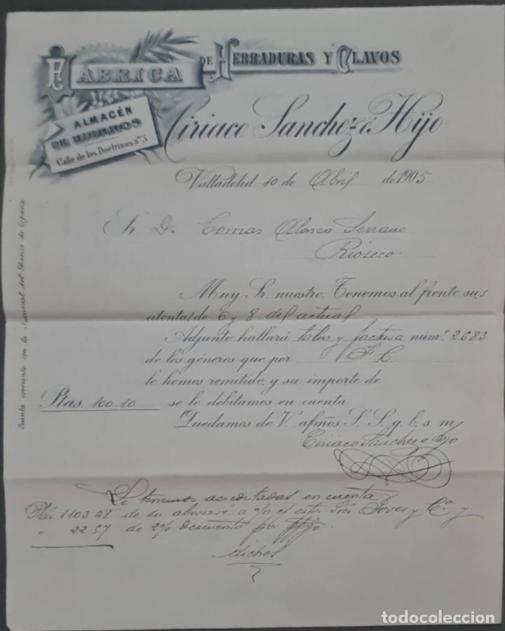 Cartas comerciales: Ciriaco S&aacute;nchez &eacute; Hijo. F&aacute;brica de herraduras y clavos. Valladolid. Espa&ntilde;a 1905