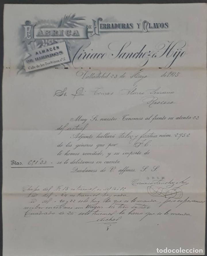Cartas comerciales: Ciriaco S&aacute;nchez &eacute; Hijo. F&aacute;brica de herraduras y clavos. Valladolid. Espa&ntilde;a 1905