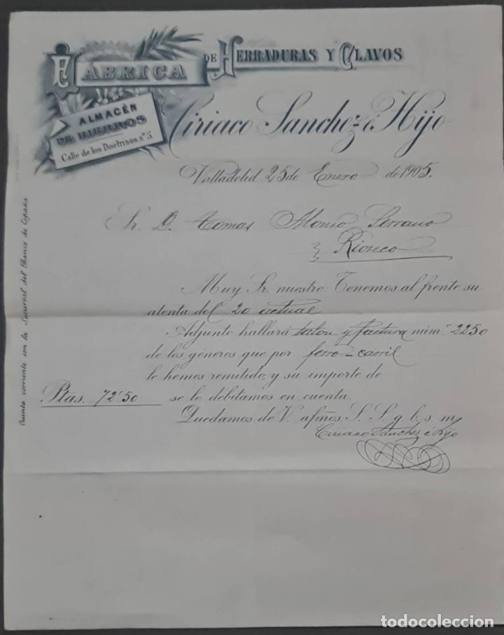 Cartas comerciales: Ciriaco S&aacute;nchez &eacute; Hijo. F&aacute;brica de herraduras y clavos. Valladolid. Espa&ntilde;a 1905