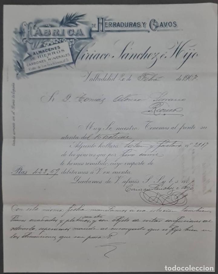 Cartas comerciales: Ciriaco S&aacute;nchez &eacute; Hijo. F&aacute;brica de herraduras y clavos. Valladolid. Espa&ntilde;a 1907