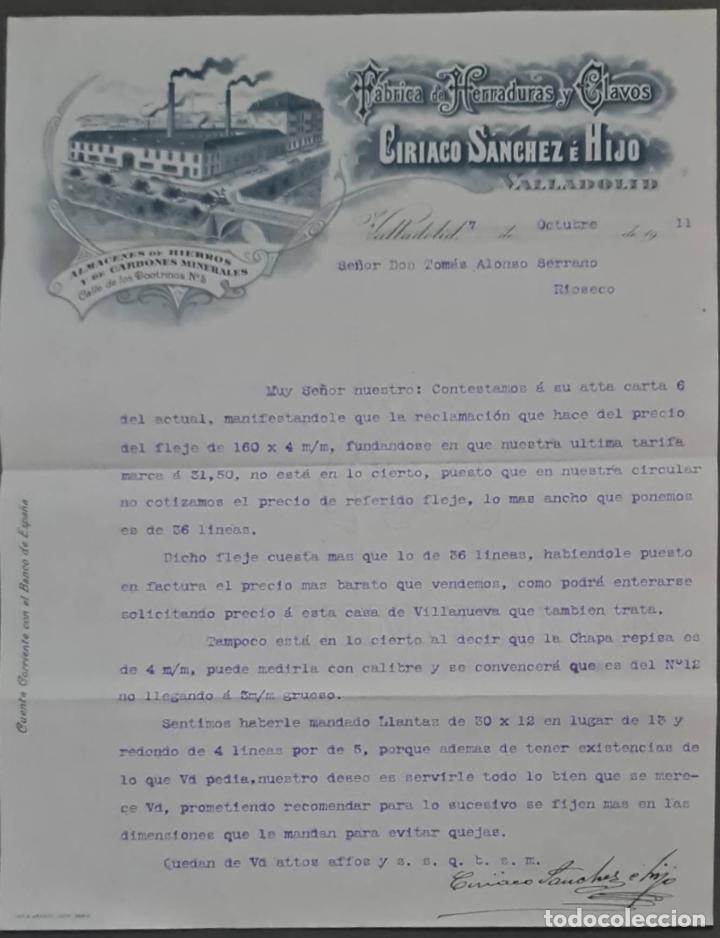 Cartas comerciales: Ciriaco S&aacute;nchez &eacute; Hijo. F&aacute;brica de herraduras y clavos. Valladolid. Espa&ntilde;a 1911