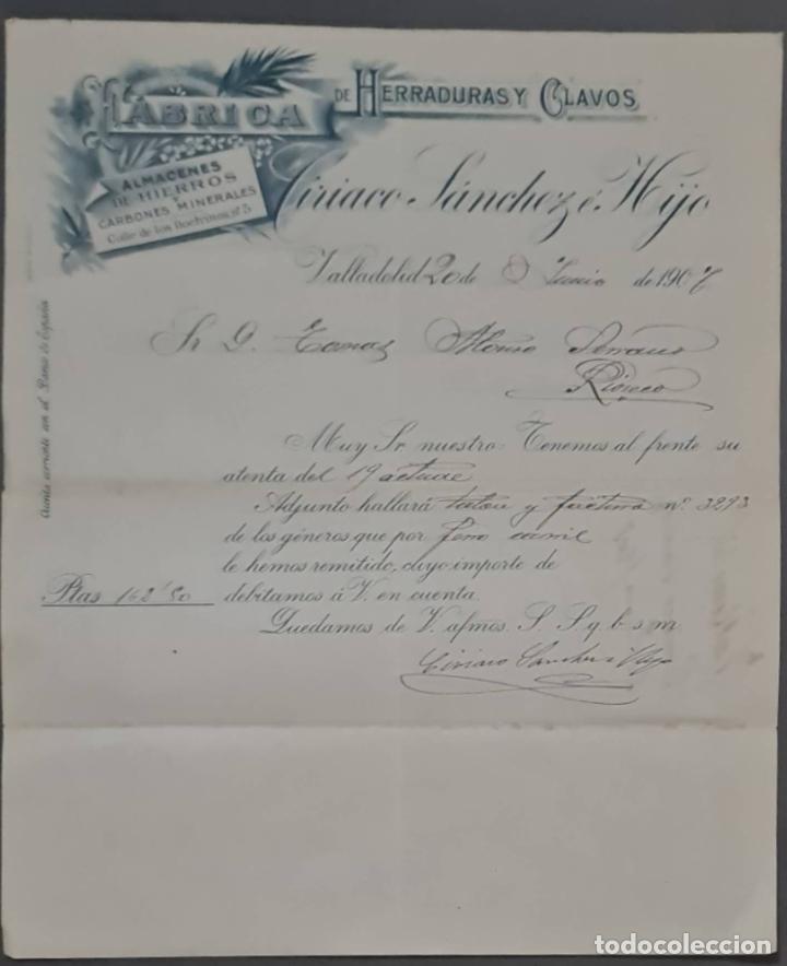 Lettere commerciali: Ciriaco S&aacute;nchez &eacute; Hijo. F&aacute;brica de herraduras y clavos. Valladolid. Espa&ntilde;a 1907
