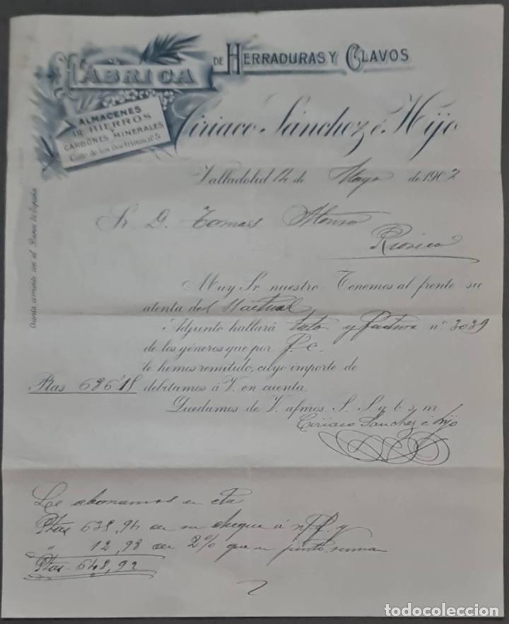 Lettere commerciali: Ciriaco S&aacute;nchez &eacute; Hijo. F&aacute;brica de herraduras y clavos. Valladolid. Espa&ntilde;a 1907