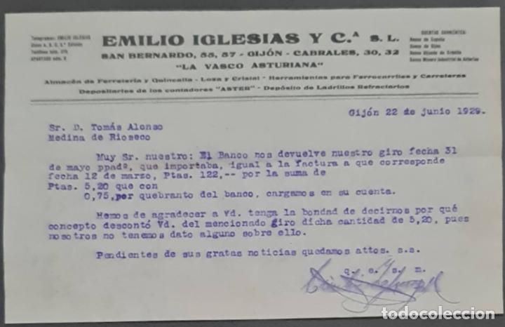 Lettere commerciali: Emilio Iglesias y C&iacute;a. S.L. Almac&eacute;n de Ferreter&iacute;a y quincalla. Gij&oacute;n. Espa&ntilde;a 1929