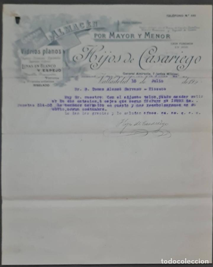 Lettere commerciali: Hijos de Casariego. Almac&eacute;n por Mayor y menor. Vidrios planos. Valladolid. Espa&ntilde;a 1929