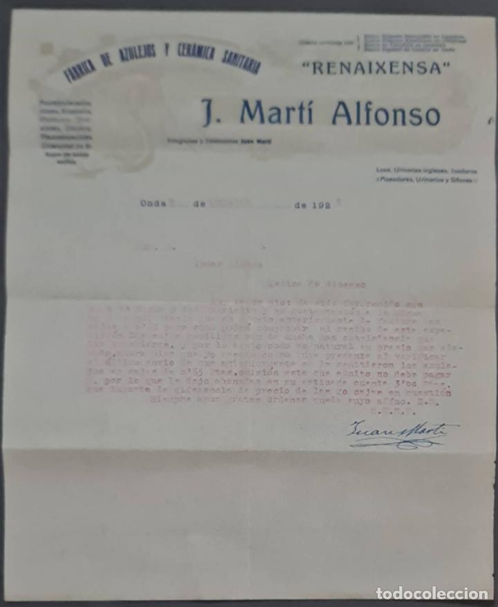 Lettere commerciali: J. Mart&iacute; Alfonso. Renaixensa. F&aacute;brica de productos cer&aacute;micos y azulejos. Castell&oacute;n. Espa&ntilde;a 1929