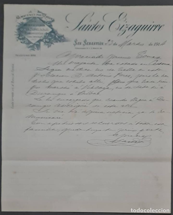 Lettere commerciali: Santos Eizaguirre. Ferreter&iacute;a y Herramientas. San Sebasti&aacute;n. Espa&ntilde;a 1914
