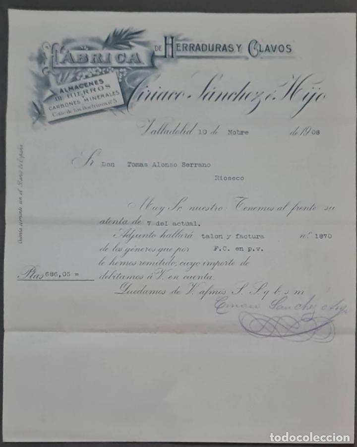 Lettere commerciali: Ciriaco S&aacute;nchez &eacute; Hijo. F&aacute;brica de herraduras y clavos. Valladolid. Espa&ntilde;a 1908