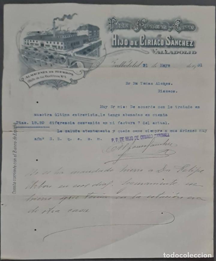 Lettere commerciali: Hijo de Ciriaco S&aacute;nchez. F&aacute;brica de herraduras y clavos. Valladolid. Espa&ntilde;a 1931