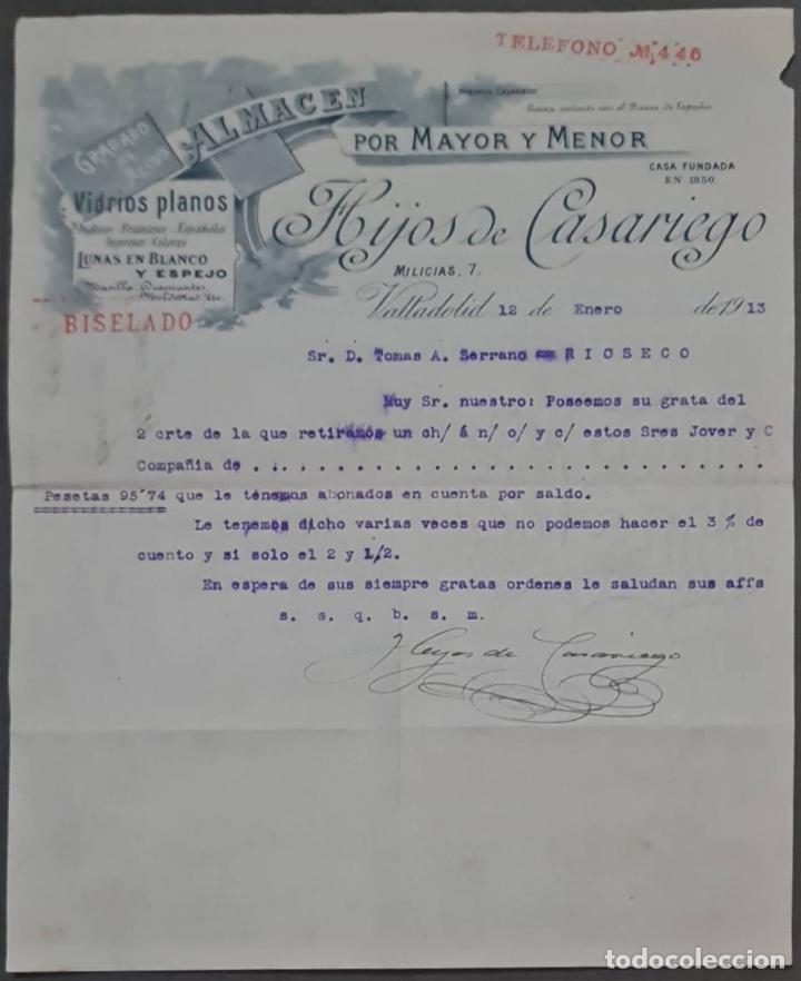 Lettere commerciali: Hijos de Casariego. Almac&eacute;n por Mayor y menor. Vidrios planos. Valladolid. Espa&ntilde;a 1913