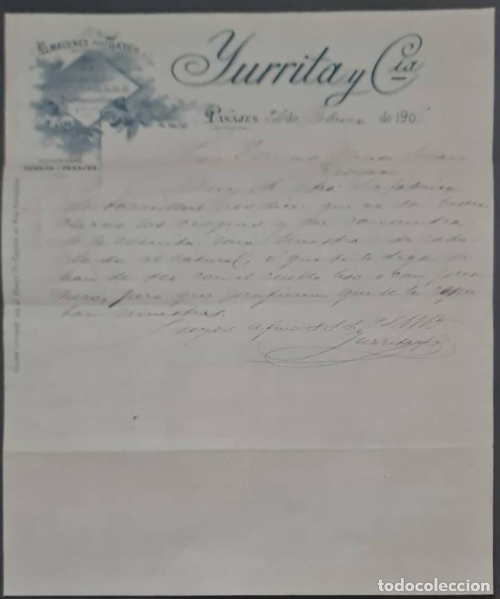 Lettere commerciali: Yurrita y C&iacute;a. Almacenes al por mayor de Ferreter&iacute;a, quincalla y herramientas. Pasajes. Espa&ntilde;a 1905
